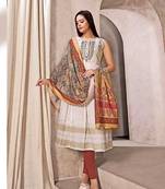 White Colour Cotton Kurti With Digital Print And Mirror Work For Fancy Looks