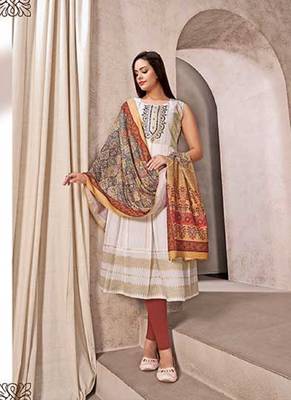 White Colour Cotton Kurti With Digital Print And Mirror Work For Fancy Looks 2