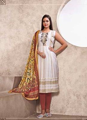 White Colour Cotton Kurti With Digital Print And Mirror Work For Fancy Looks 1