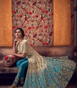 Beige Embroidered Net Salwar Free size full stitched Up To 42" Size