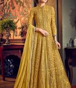 Mustard Embroidered Net Salwar Up To 42" Size