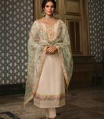 Cream Embroidered Tussar Silk Salwar Free size full stitched Up To 42" Size