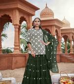 Dark-green embroidered faux georgette salwar