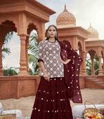 Dark-maroon embroidered faux georgette salwar