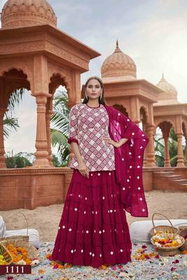 Rani-pink embroidered faux georgette salwar 1