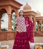 Rani-pink embroidered faux georgette salwar