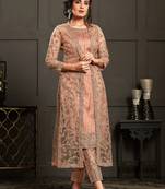 Beige Embroidered Net Salwar Up To 42" Size
