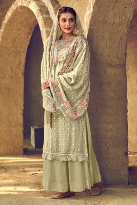 Green Embroidered Georgette Salwar Up To 42" Size 1