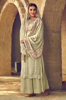 Green Embroidered Georgette Salwar Up To 42" Size