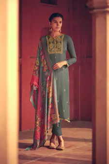 Grey Embroidered Cotton Salwar Up To 42" Size