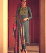 Grey Embroidered Cotton Salwar Up To 42" Size