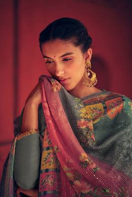 Grey Embroidered Cotton Salwar Up To 42" Size 2