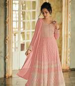 Pink Embroidered Georgette Salwar Up To 42" Size