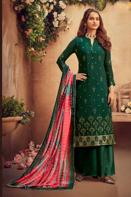 Green Embroidered Cotton Silk Salwar Free size full stitched Up To 42" Size 1
