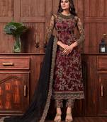 Maroon Embroidered Net Salwar Free size full stitched Up To 42" Size