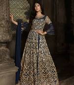 Blue Embroidered Net Salwar Up To 42" Size