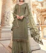 Green Embroidered Georgette Salwar Free size full stitched Up To 42" Size