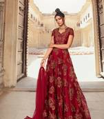 Maroon Embroidered Net Salwar Up To 42" Size