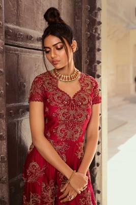 Maroon Embroidered Net Salwar Up To 42" Size 2