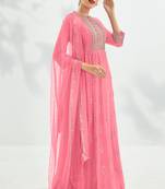 Baby-Pink Embroidered Georgette Salwar Free size full stitched Up To 42" Size
