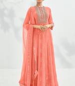 Light-Orange Embroidered Georgette Salwar Up To 42" Size
