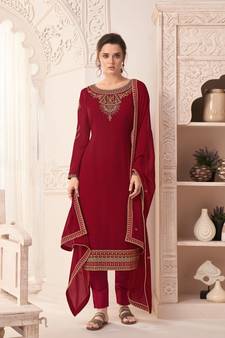 Maroon Embroidered Georgette Salwar Free size full stitched Up To 42" Size