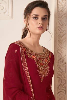 Maroon Embroidered Georgette Salwar Free size full stitched Up To 42" Size 2