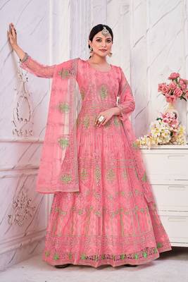 Pink Colour Semi Stitched Anarkali Suit For Party 1