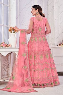 Pink Colour Semi Stitched Anarkali Suit For Party 2
