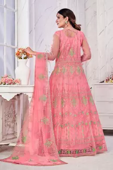 Pink Colour Semi Stitched Anarkali Suit For Party