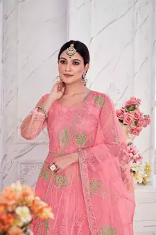 Pink Colour Semi Stitched Anarkali Suit For Party