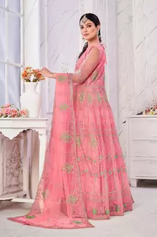 Pink Colour Semi Stitched Anarkali Suit For Party