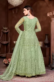 Pista Colour Semi Stitched Anarkali Suit For Party