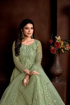 Pista Colour Semi Stitched Anarkali Suit For Party