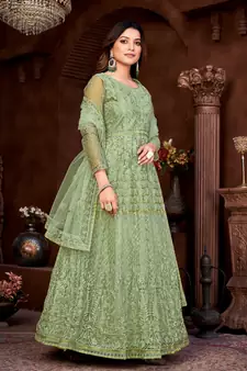 Pista Colour Semi Stitched Anarkali Suit For Party