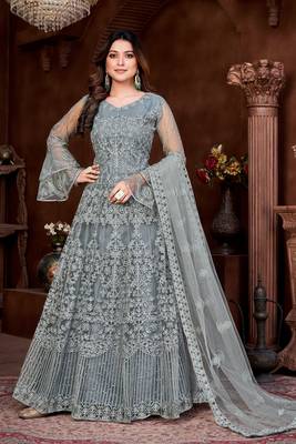 Grey Colour Semi Stitched Anarkali Suit For Party 1