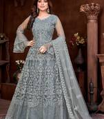Grey Colour Designer Semi Stitched Anarkali Suit For Party