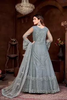 Grey Colour Semi Stitched Anarkali Suit For Party