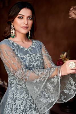 Grey Colour Semi Stitched Anarkali Suit For Party 3