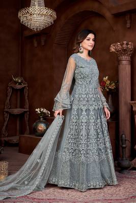 Grey Colour Semi Stitched Anarkali Suit For Party 4