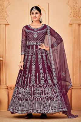 Purple Colour Semi Stitched Anarkali Suit For Party 1