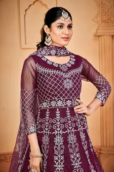 Purple Colour Semi Stitched Anarkali Suit For Party