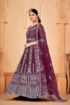Purple Colour Semi Stitched Anarkali Suit For Party