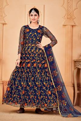 Blue Colour Semi Stitched Anarkali Suit For Party 1