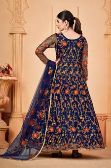 Blue Colour Semi Stitched Anarkali Suit For Party