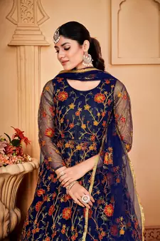 Blue Colour Semi Stitched Anarkali Suit For Party