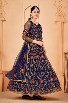 Blue Colour Semi Stitched Anarkali Suit For Party