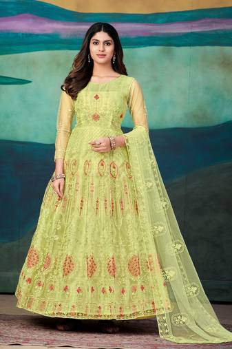 Yellow Colour Designer Semi Stitched Anarkali Suit For Party