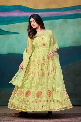 Yellow Colour Semi Stitched Anarkali Suit For Party 4