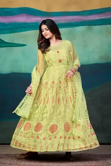 Yellow Colour Semi Stitched Anarkali Suit For Party